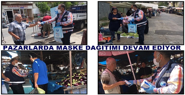 PAZARLARDA MASKE DAĞITIMI DEVAM EDİYOR