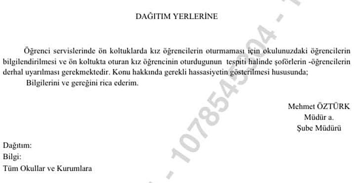 ANTAKYA’DA SERVİSLERİN ÖN KOLTUĞUNA KIZ ÖĞRENCİLERİN OTURMASI YASAKLANDI