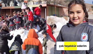 BAŞKAN GÜL ÖĞRENCİLERİN İSTEĞİYLE OKULA KAR GETİRDİ