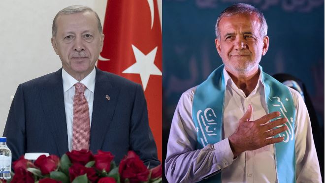 Cumhurbaşkanı Recep Tayyip Erdoğan, İran Cumhurbaşkanı Mesud Pezeşkiyan ile bir
