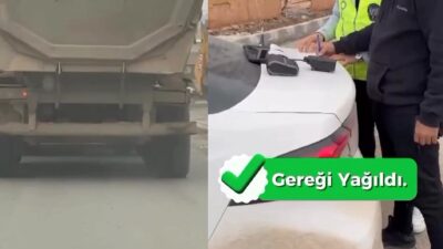 Hatay’da tescil plakasını kapatarak ve brandasız şekilde trafikte seyreden hafriyat