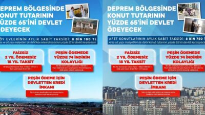 Depremzedeler için faizsiz, iki yıl ödemesiz ve 18 yıl sabit