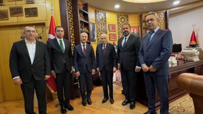 MHP Genel Başkanı Devlet Bahçeli, Hatay MKÜ Rektörü Veysel Eren,