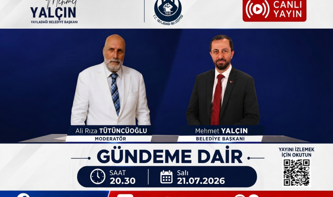 BAŞKAN YALÇIN GÜNDEMİ TÜTÜNCÜOĞLU’NA DEĞERLENDİRECEK Yayladağı Belediye Başkanı Mehmet Yalçın, Ali Rıza Tütüncüoğlu’nun moderatörlüğünde 21